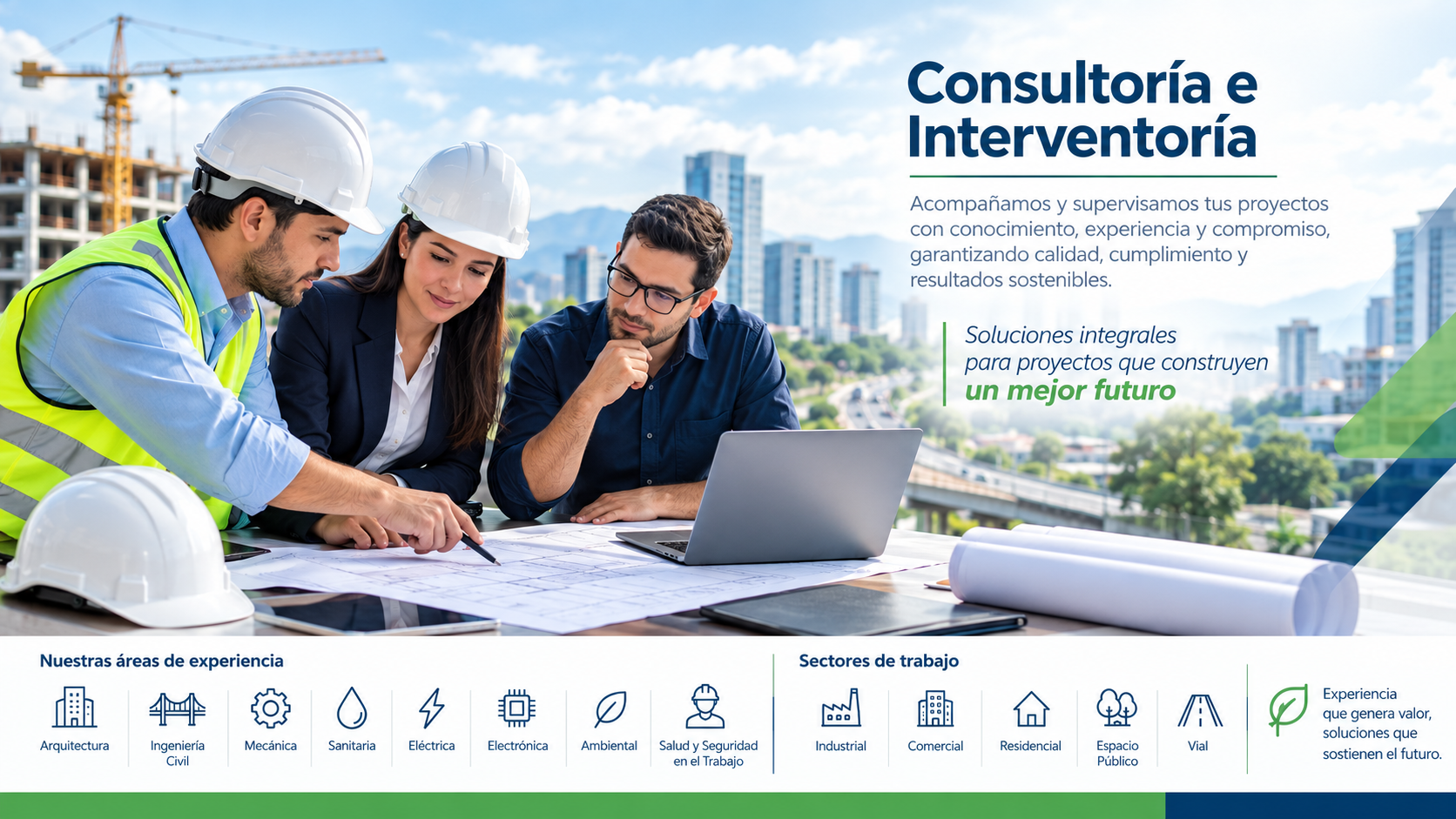 Equipo profesional revisando planos de construcción